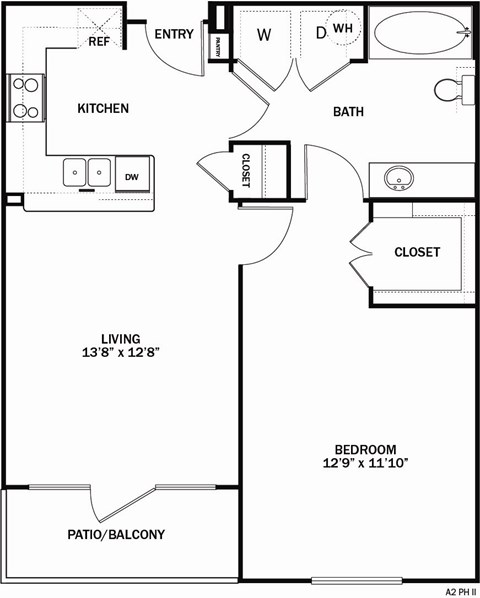 A black and white image of a floor plan for a small apartment.